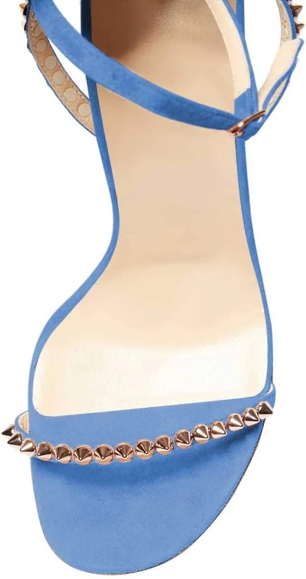 FSJ Women Rivets Studded Ankle Strap Sandals Fashion Open Toe High Heels Stilettos Summer Shoes Size 4-15 US