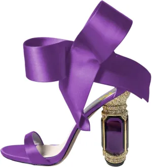 FSJ Women Side Bow Chunky Crystal High Heel Sandals Open Toe Ankle Strap Buckle Thick Heel Cute Wedding Party Prom Dress Shoes Size 4-15 US
