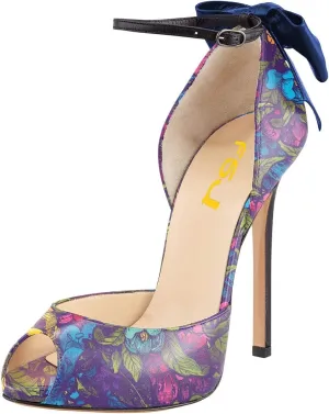 FSJ Women Stiletto High Heels Sandals Peep Toe Pumps Ankle Straps Bows Bridal Dress Party Shoes with Buckle Size 4-15 US