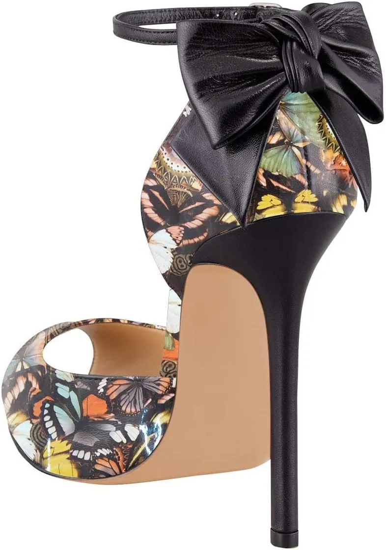 FSJ Women Stiletto High Heels Sandals Peep Toe Pumps Ankle Straps Bows Bridal Dress Party Shoes with Buckle Size 4-15 US