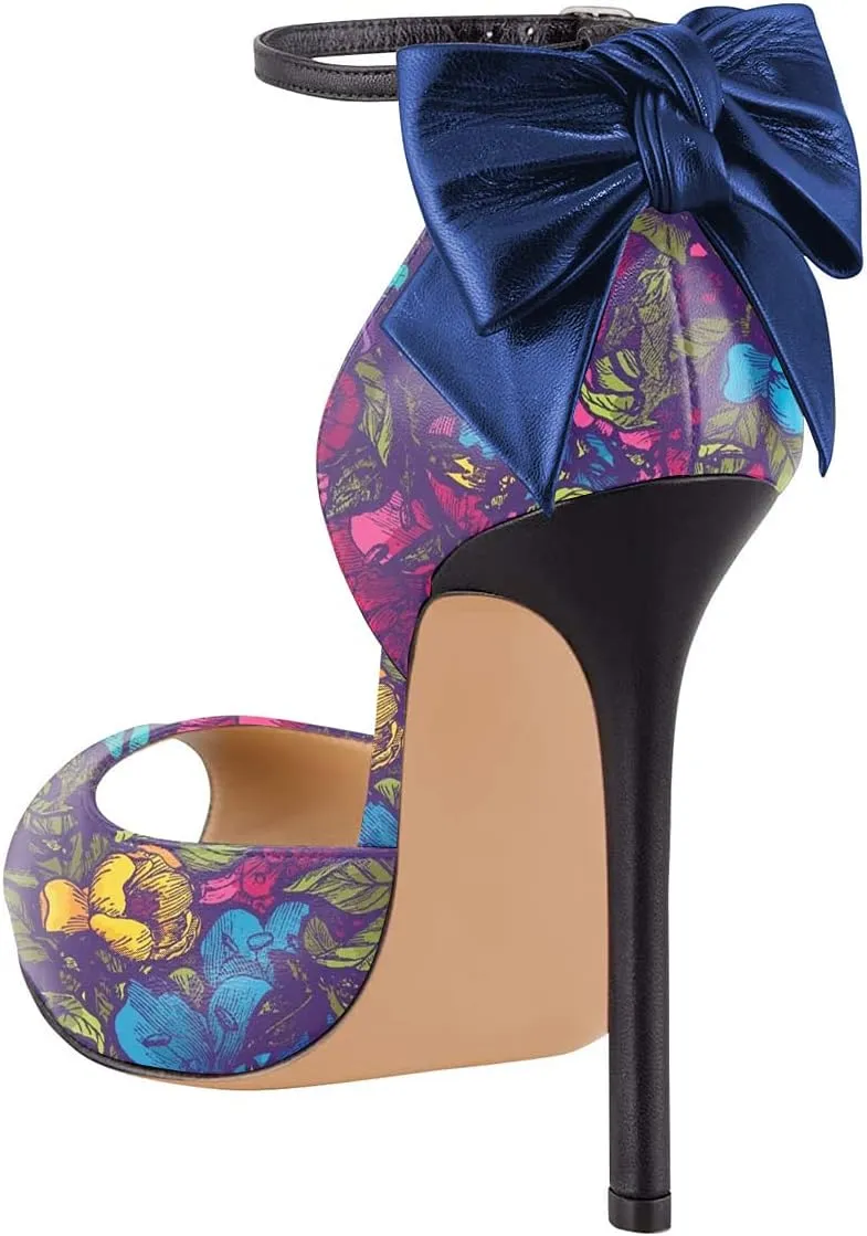 FSJ Women Stiletto High Heels Sandals Peep Toe Pumps Ankle Straps Bows Bridal Dress Party Shoes with Buckle Size 4-15 US