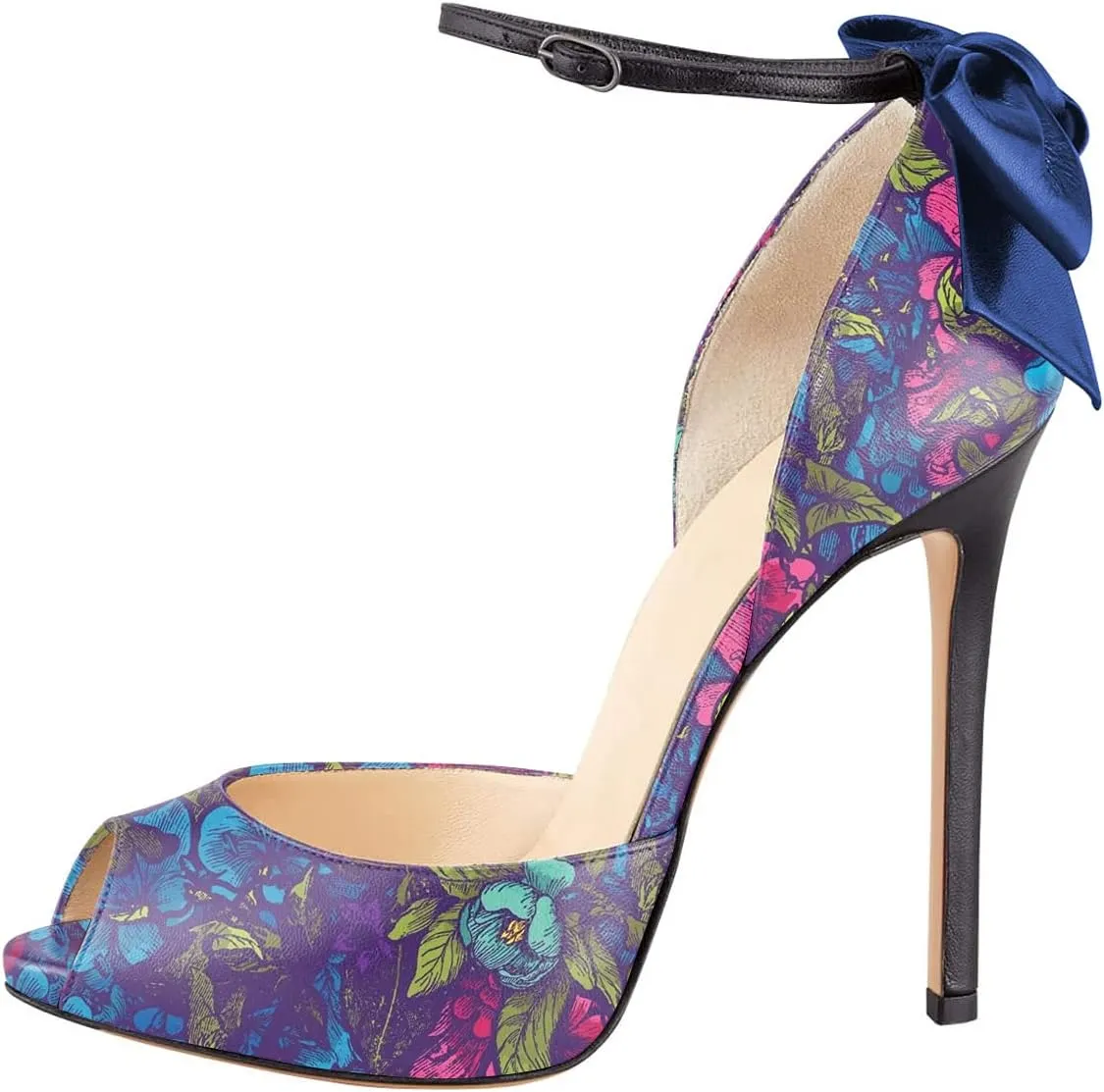 FSJ Women Stiletto High Heels Sandals Peep Toe Pumps Ankle Straps Bows Bridal Dress Party Shoes with Buckle Size 4-15 US