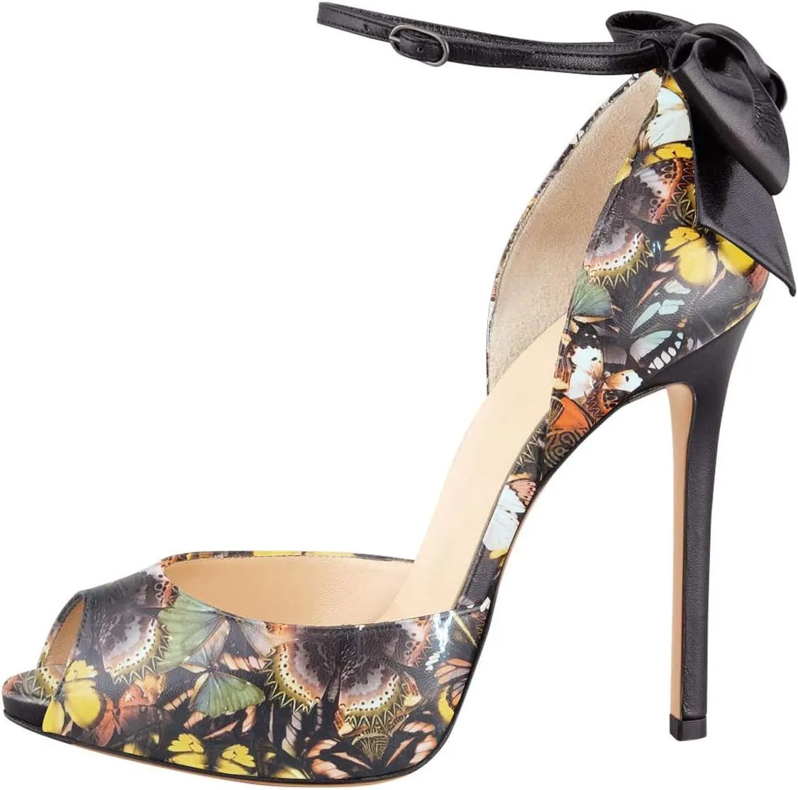 FSJ Women Stiletto High Heels Sandals Peep Toe Pumps Ankle Straps Bows Bridal Dress Party Shoes with Buckle Size 4-15 US