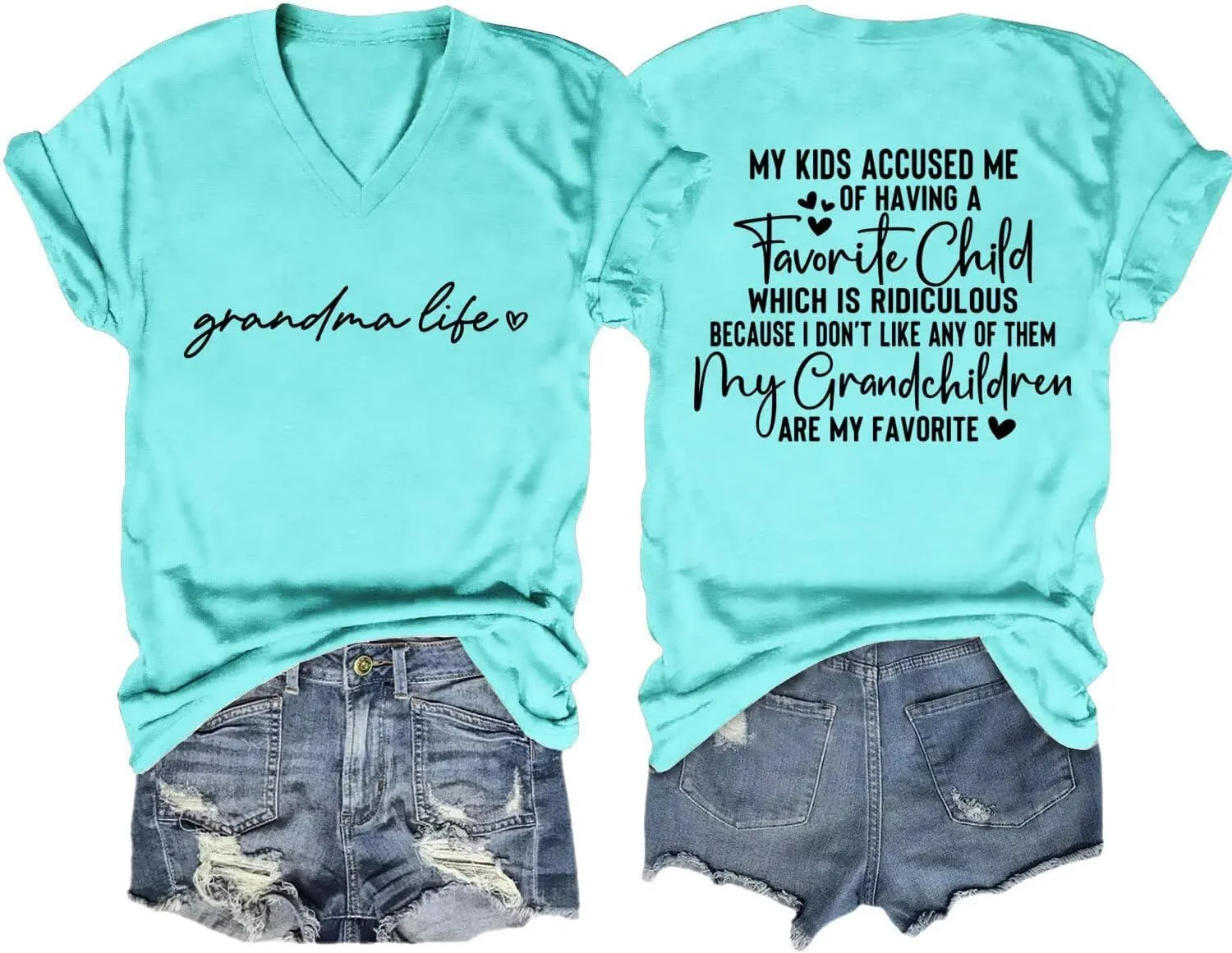 Funny Grandma Shirt Women My Kids Accused Me of Having a Favorite Child V Neck Tshirt Grandma Life Short Sleeve Tees
