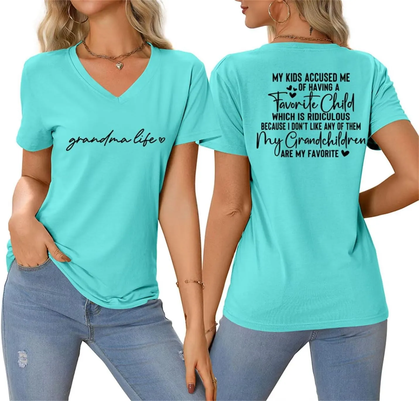 Funny Grandma Shirt Women My Kids Accused Me of Having a Favorite Child V Neck Tshirt Grandma Life Short Sleeve Tees