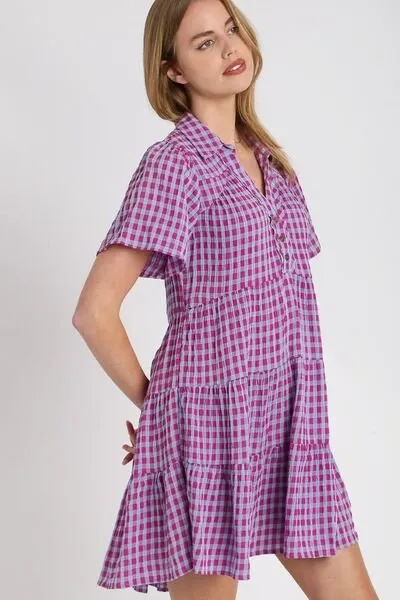Gingham Tiered Dress - Violet