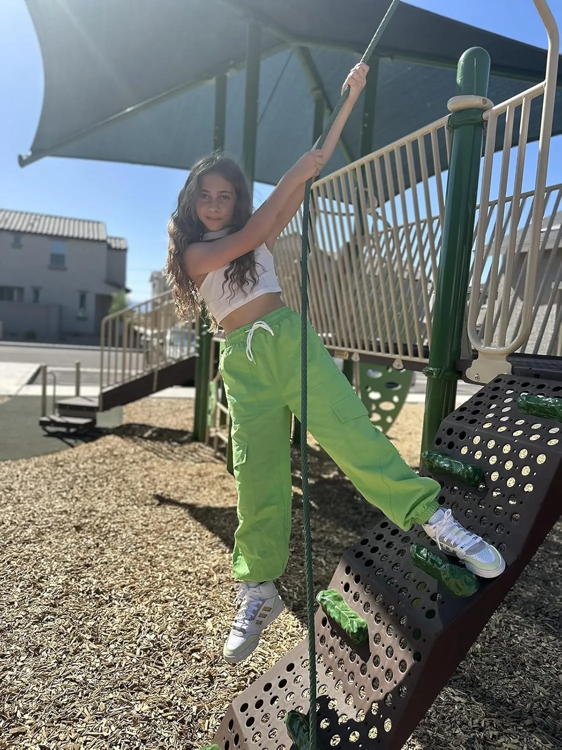 Girls Cargo Pants Baggy Joggers Lightweight Elastic Waist Drawstring with Pockets Casual Travel Hiking Streetwear