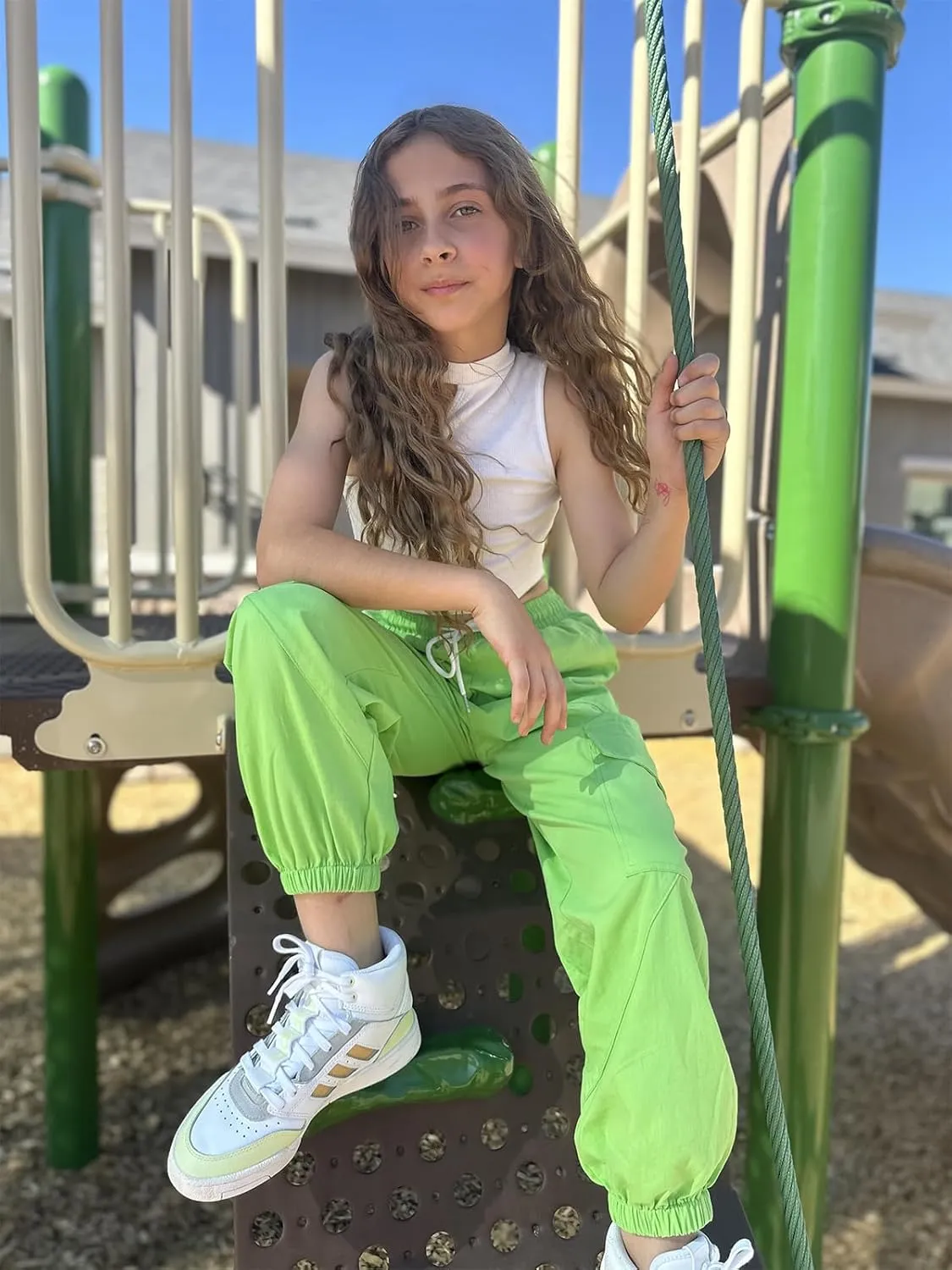 Girls Cargo Pants Baggy Joggers Lightweight Elastic Waist Drawstring with Pockets Casual Travel Hiking Streetwear