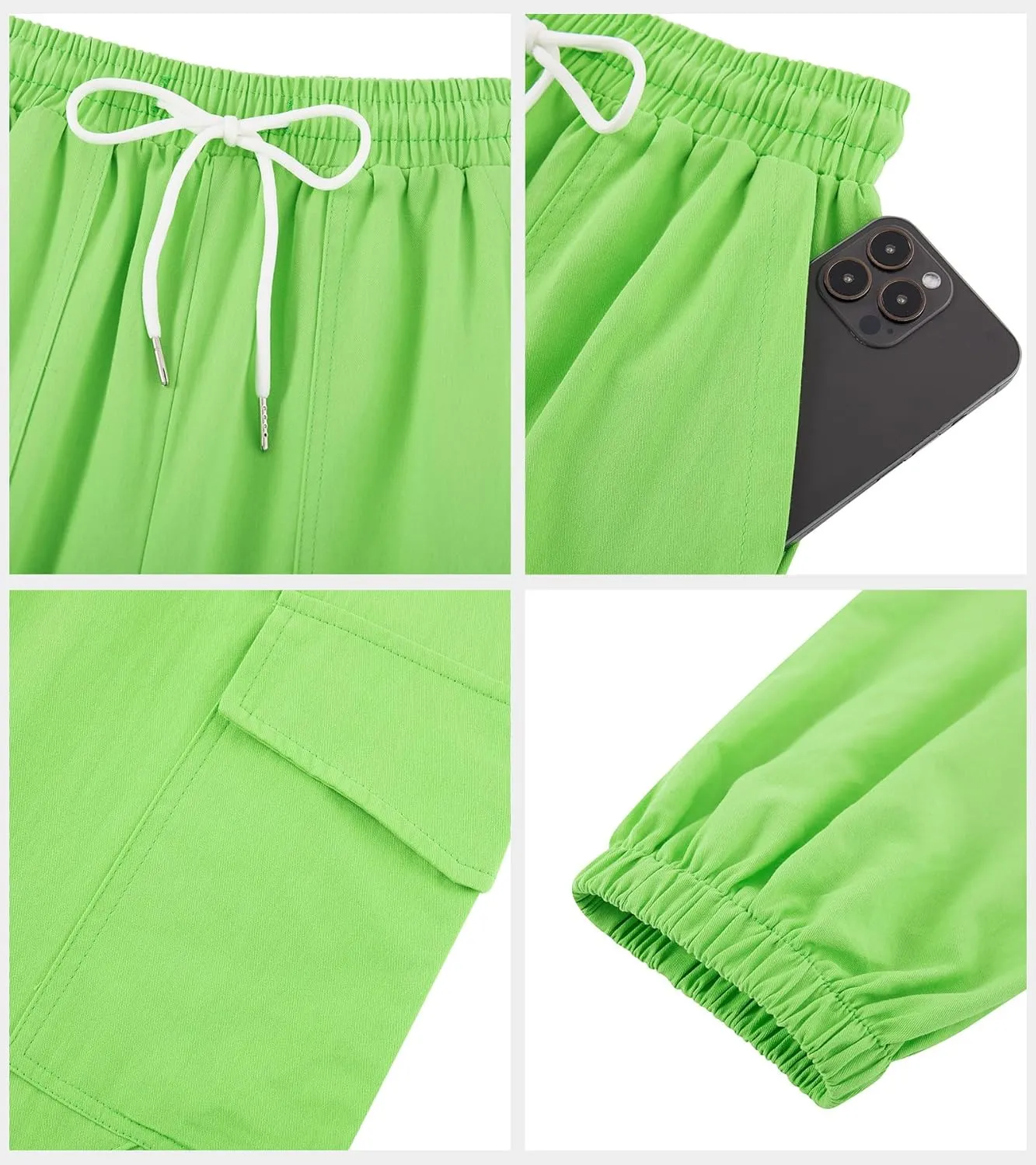 Girls Cargo Pants Baggy Joggers Lightweight Elastic Waist Drawstring with Pockets Casual Travel Hiking Streetwear