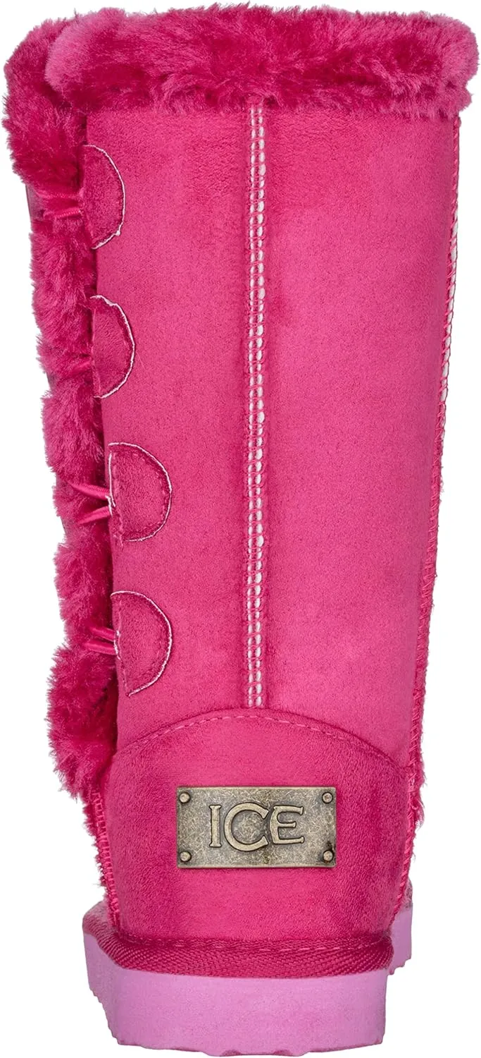Girls Kids Four Button Faux Fur Lined Shearling Mid Calf Winter Boots