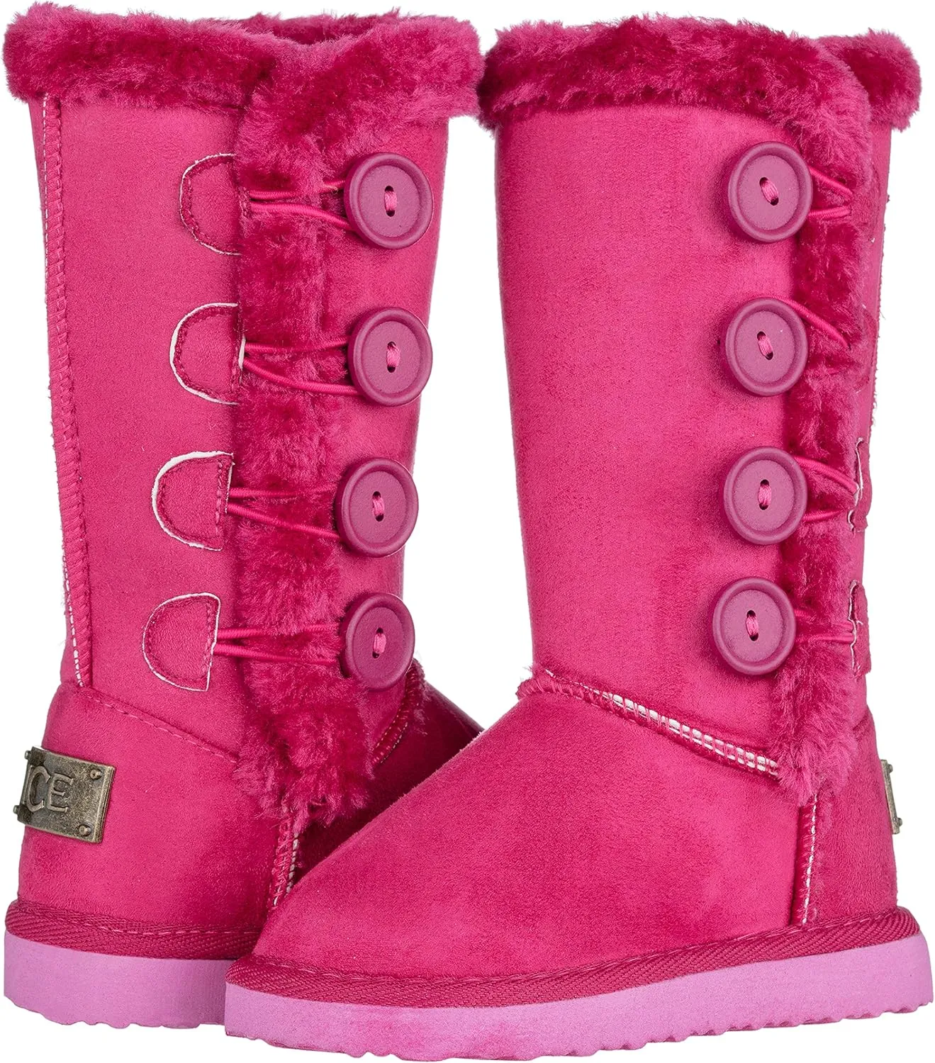 Girls Kids Four Button Faux Fur Lined Shearling Mid Calf Winter Boots