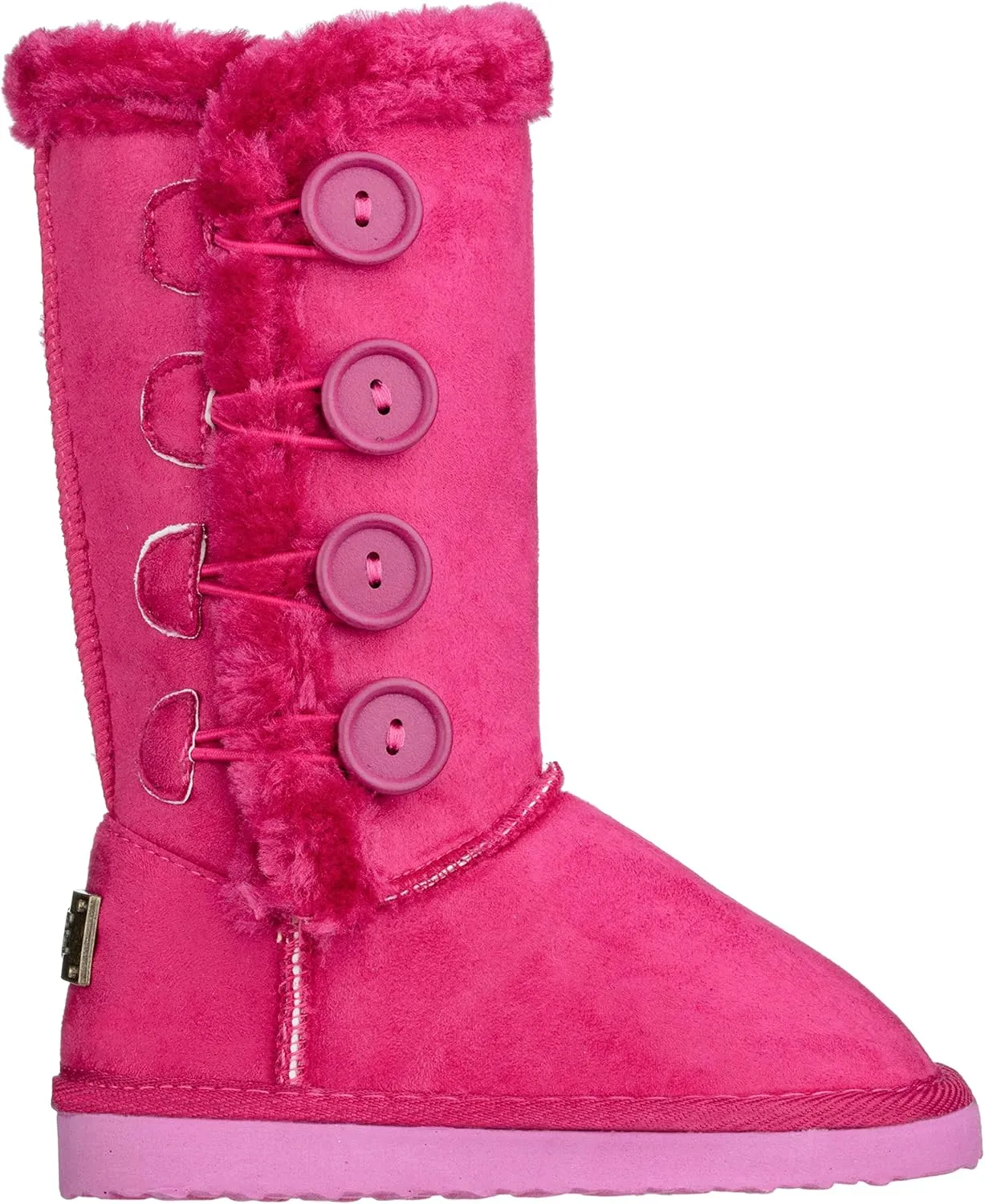 Girls Kids Four Button Faux Fur Lined Shearling Mid Calf Winter Boots
