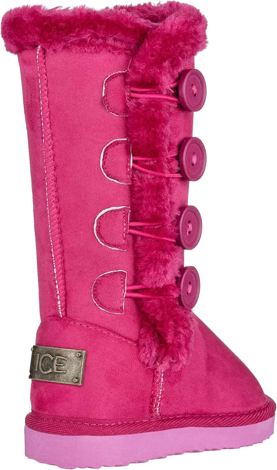 Girls Kids Four Button Faux Fur Lined Shearling Mid Calf Winter Boots