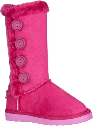 Girls Kids Four Button Faux Fur Lined Shearling Mid Calf Winter Boots