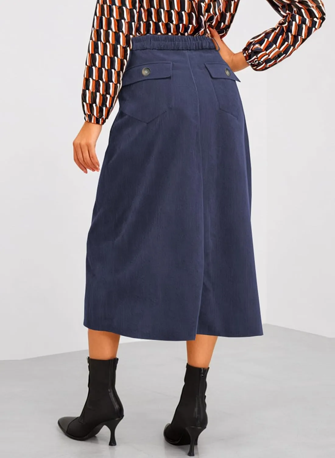 Happy Sailed Skirts for Women High Waist Split A Line Corduroy Skirt Casual Midi Skirts with Pockets