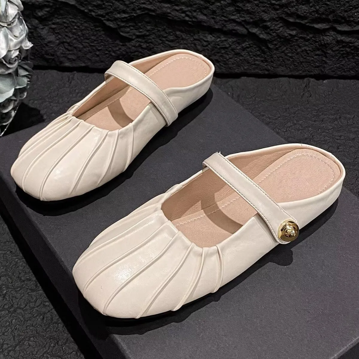 Hee grand Mules for Women Round Toe Backless Loafers Ankle Strap Mary Jane Shoes Slides Mules Summer