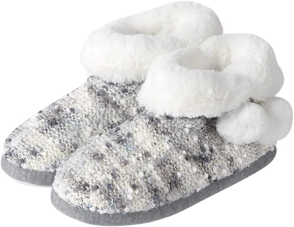 Home Slipper Bootie Slippers Women's Woolen Yarn Plush Lining Fuzzy Warm Indoor Ankle Boots