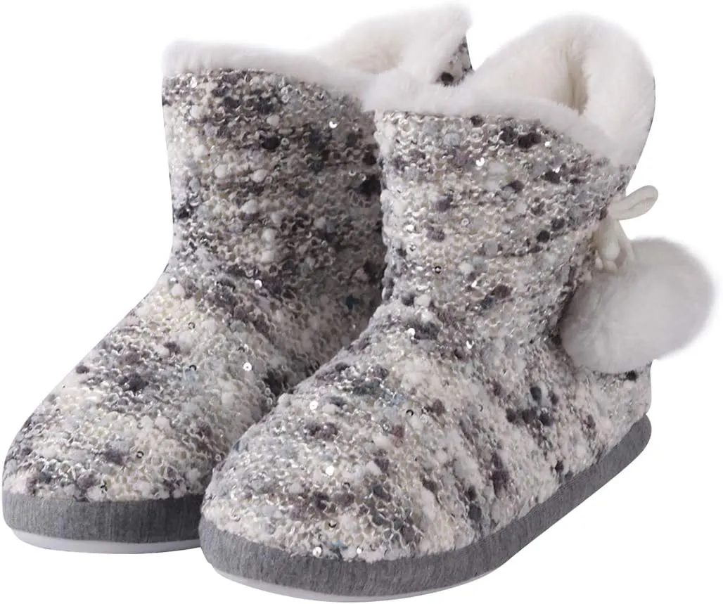 Home Slipper Bootie Slippers Women's Woolen Yarn Plush Lining Fuzzy Warm Indoor Ankle Boots