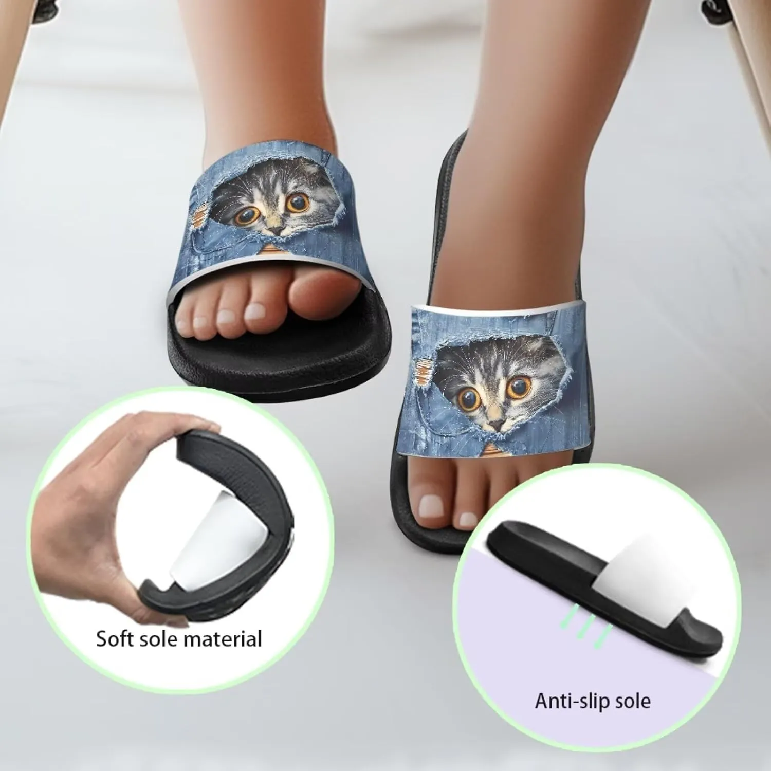Jeiento Kids Cat Slide Sandals Comfort Sport Slippers Lightweight Non Slip Beach Sandals Children Shower Shoes