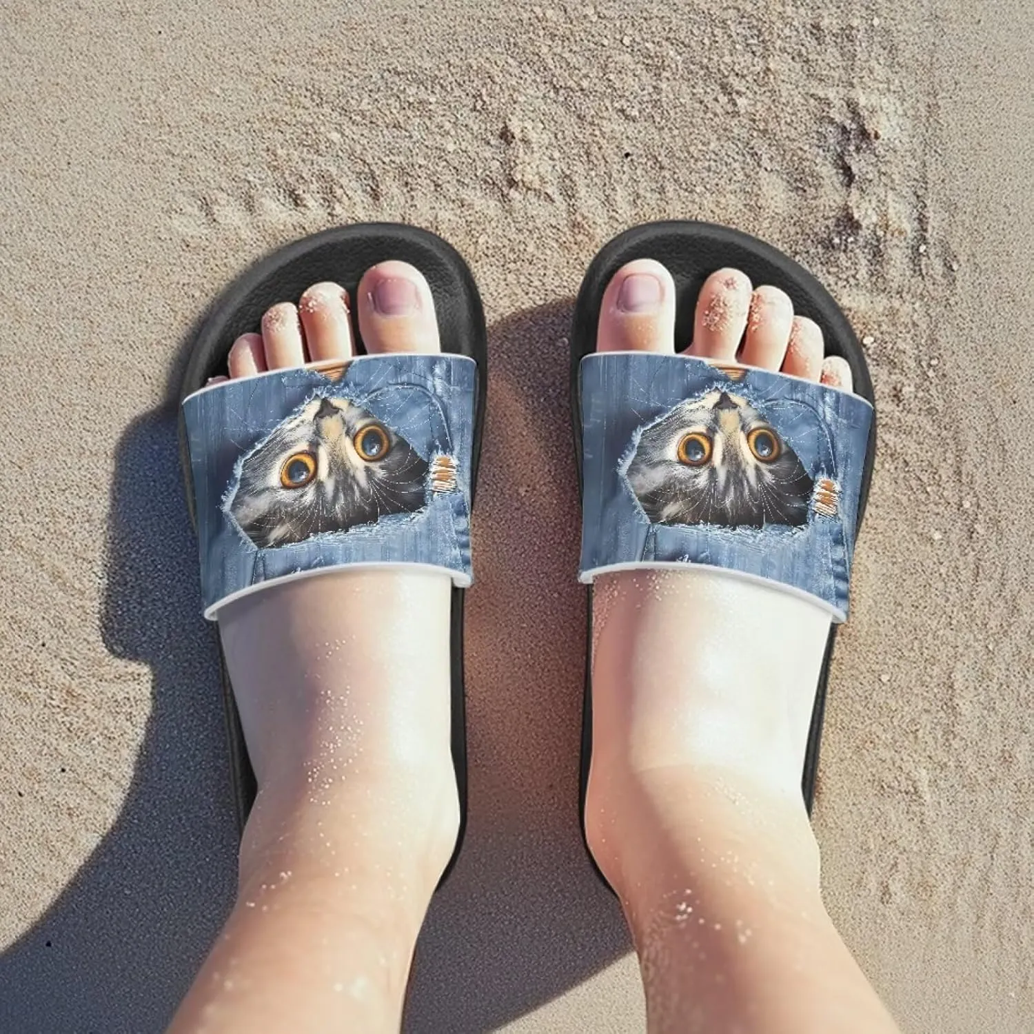 Jeiento Kids Cat Slide Sandals Comfort Sport Slippers Lightweight Non Slip Beach Sandals Children Shower Shoes