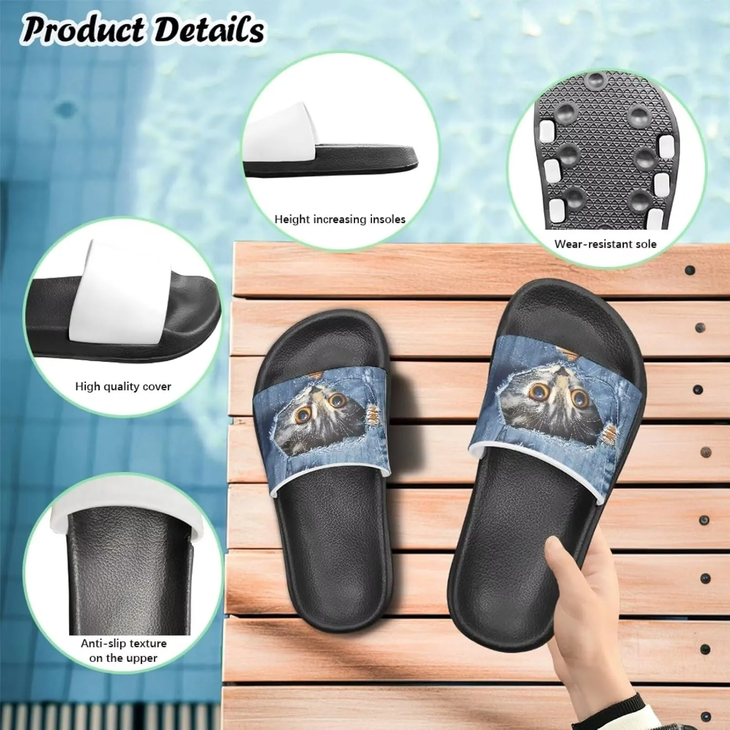 Jeiento Kids Cat Slide Sandals Comfort Sport Slippers Lightweight Non Slip Beach Sandals Children Shower Shoes