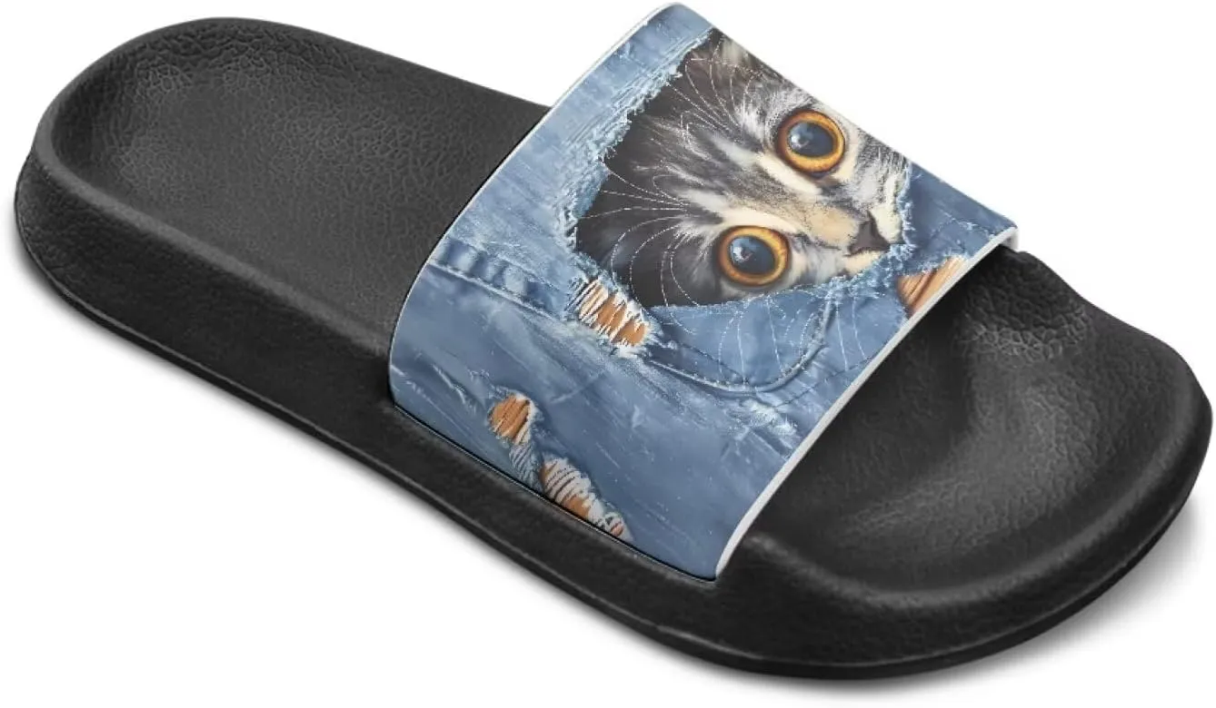 Jeiento Kids Cat Slide Sandals Comfort Sport Slippers Lightweight Non Slip Beach Sandals Children Shower Shoes