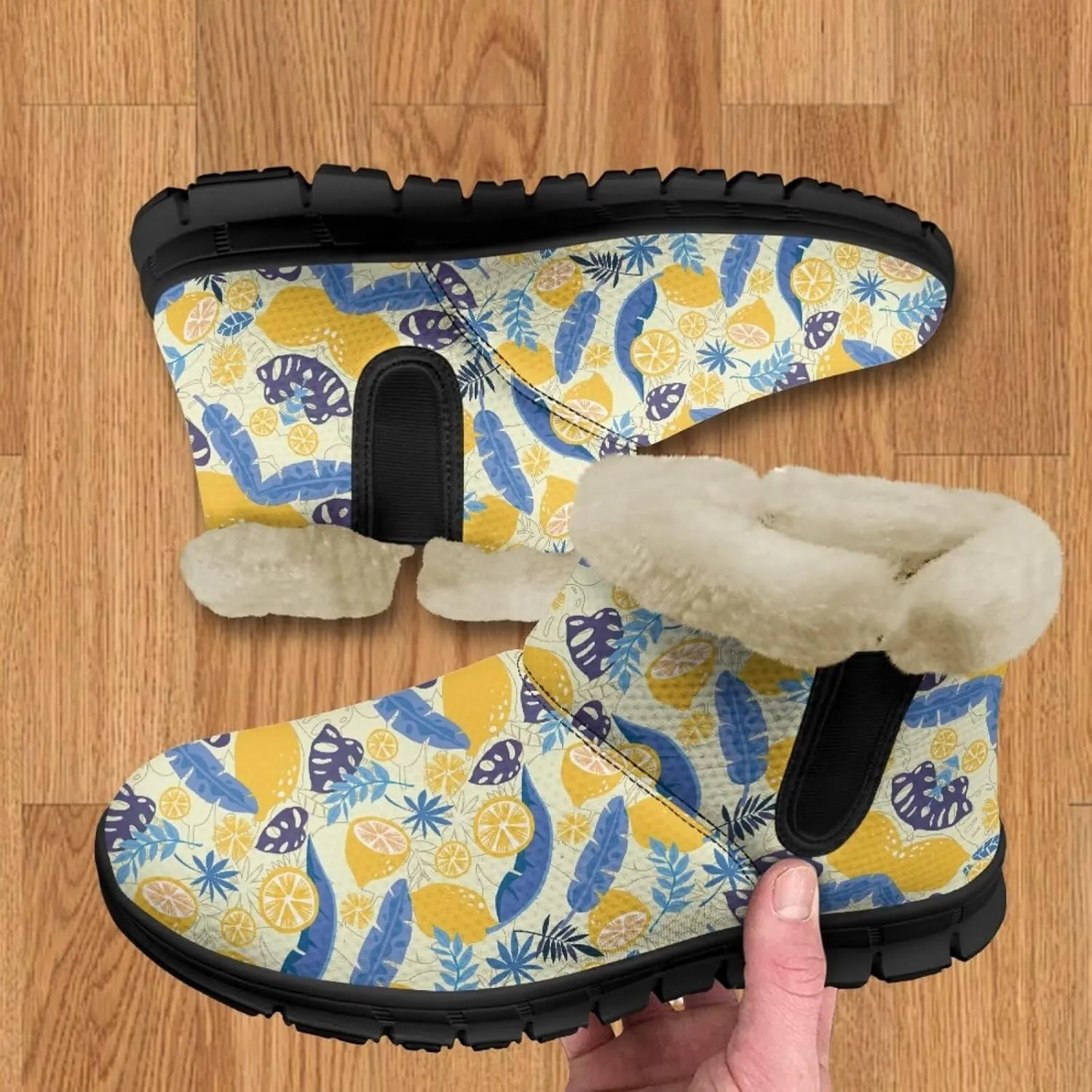 Jeiento Lemon Fruit Snow Boots for Women Anti-Slip Boots Winter Shoes Fashion Fuzzy Walking Boots
