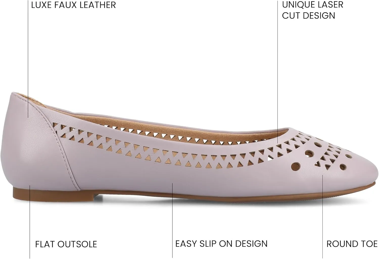 Journee Womens Flats cushioned footbed Kamrah Faux Leather Laser Cutout Designs Flat Sole Ballet Flats