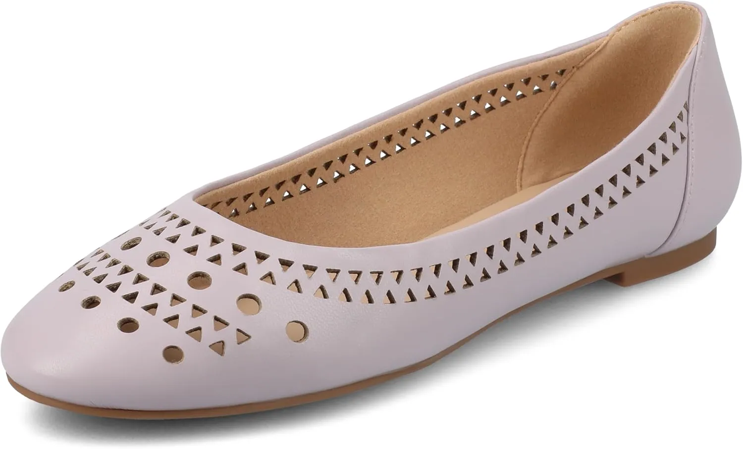 Journee Womens Flats cushioned footbed Kamrah Faux Leather Laser Cutout Designs Flat Sole Ballet Flats