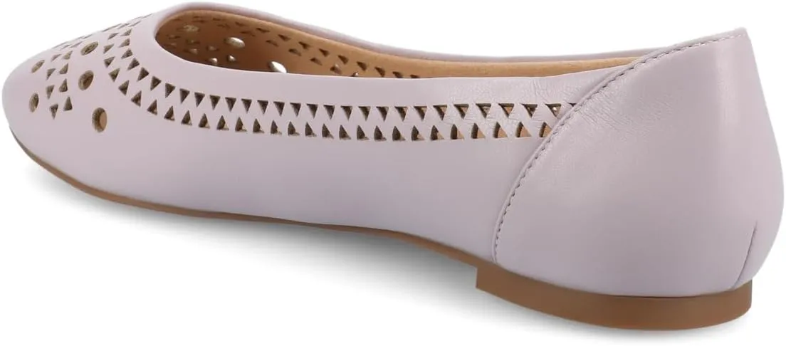 Journee Womens Flats cushioned footbed Kamrah Faux Leather Laser Cutout Designs Flat Sole Ballet Flats