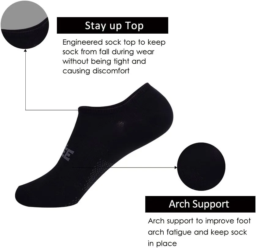 JOYNÉE Men's 6 Pack Casual Cushion Anti-Slid Cotton No Show Socks with Silicone