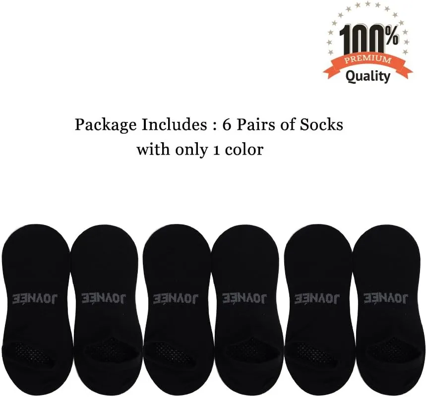 JOYNÉE Men's 6 Pack Casual Cushion Anti-Slid Cotton No Show Socks with Silicone