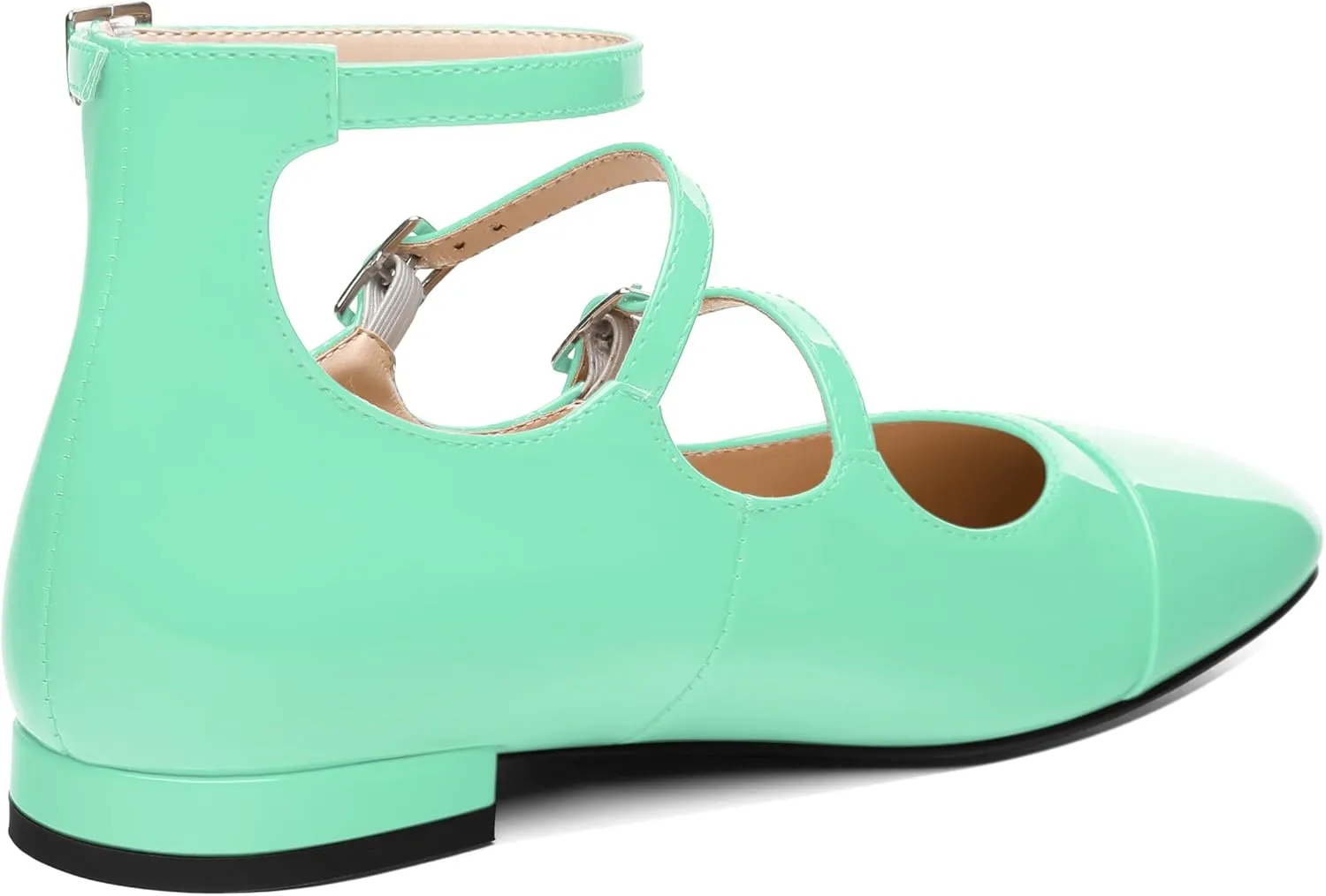JUSTDANNI Flats for Women Mary Jane Shoes with Round Toe Low Chunky Block Heels Fashion Patent Ankle Strap Pumps for Wedding Party Dating Work