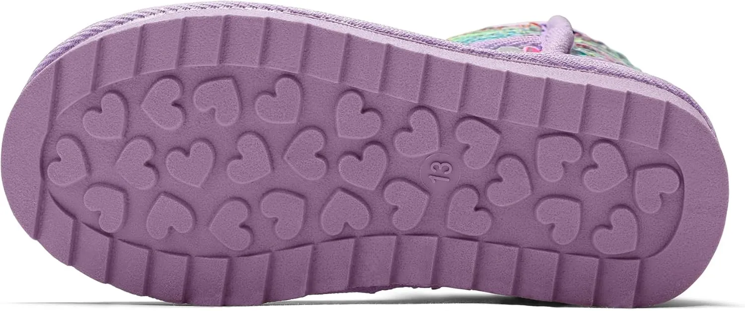 K KomForme Girls Winter Boots Sparkle Sequins Warm Snow Shoes Fur Lined Lightweight Comfy (Toddler/Little Kids/Big Kids)