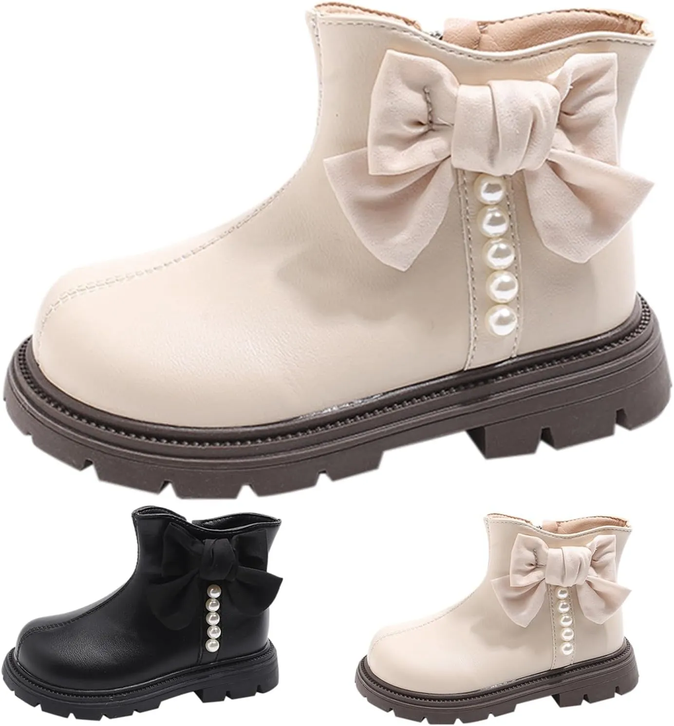Kids Girls Pearl Bowknot Dress Boots Soft Sole Anti Slip Fashion Birthday Wedding Shoes Little Girl Warm Boots
