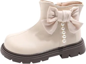 Kids Girls Pearl Bowknot Dress Boots Soft Sole Anti Slip Fashion Birthday Wedding Shoes Little Girl Warm Boots