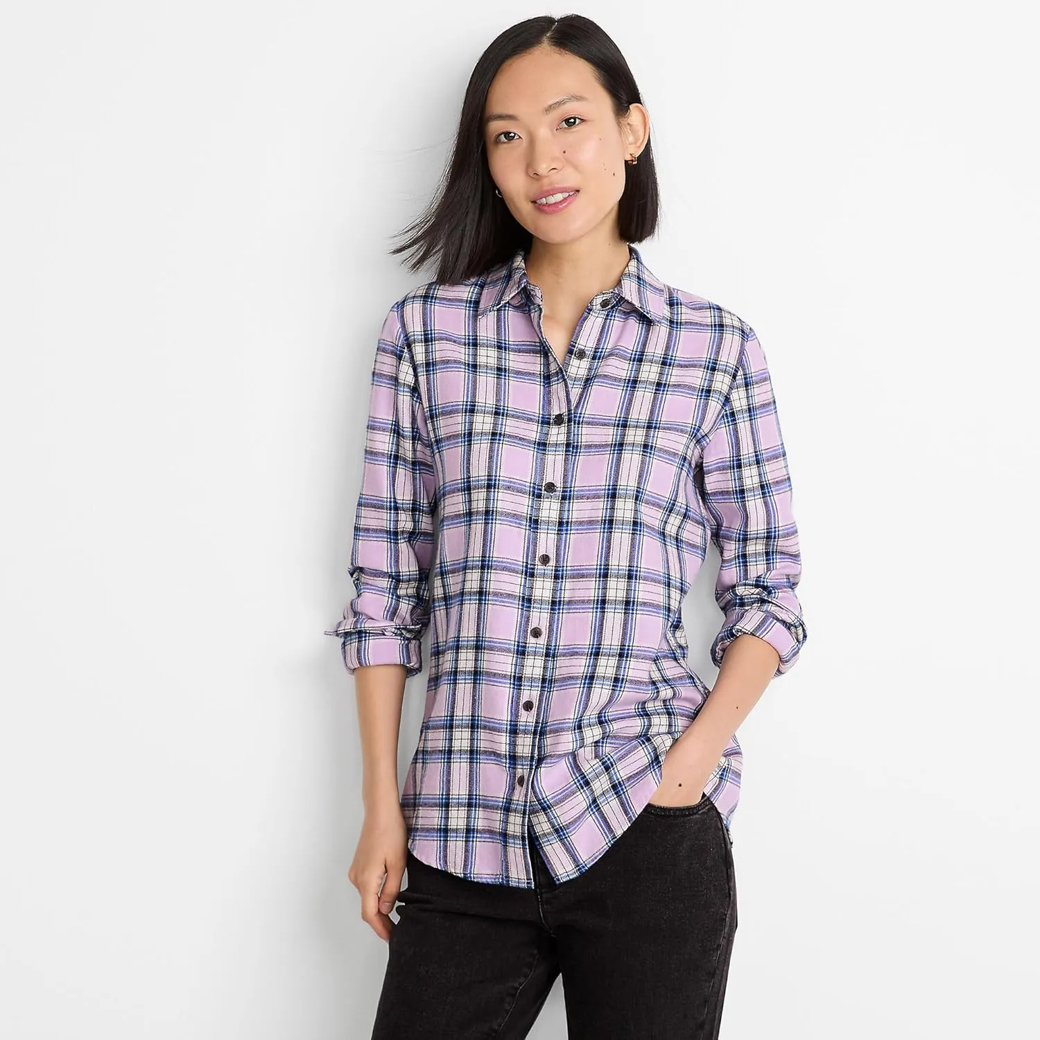 Lands' End Blake Shelton x Women's Flannel Boyfriend Fit Long Sleeve Shirt