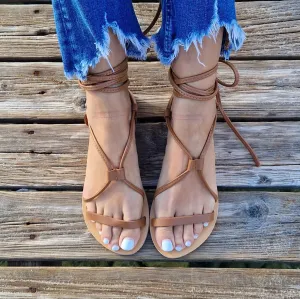 Leather Greek tie up sandals, Lace Up Leather Sandals for Women, Barefoot Sandals, Gladiator Sandals, Summer Shoes, Bridesmaid Gift, Handmade flats, Beach shoes (US 8, Brown)… (9 US, Brown)