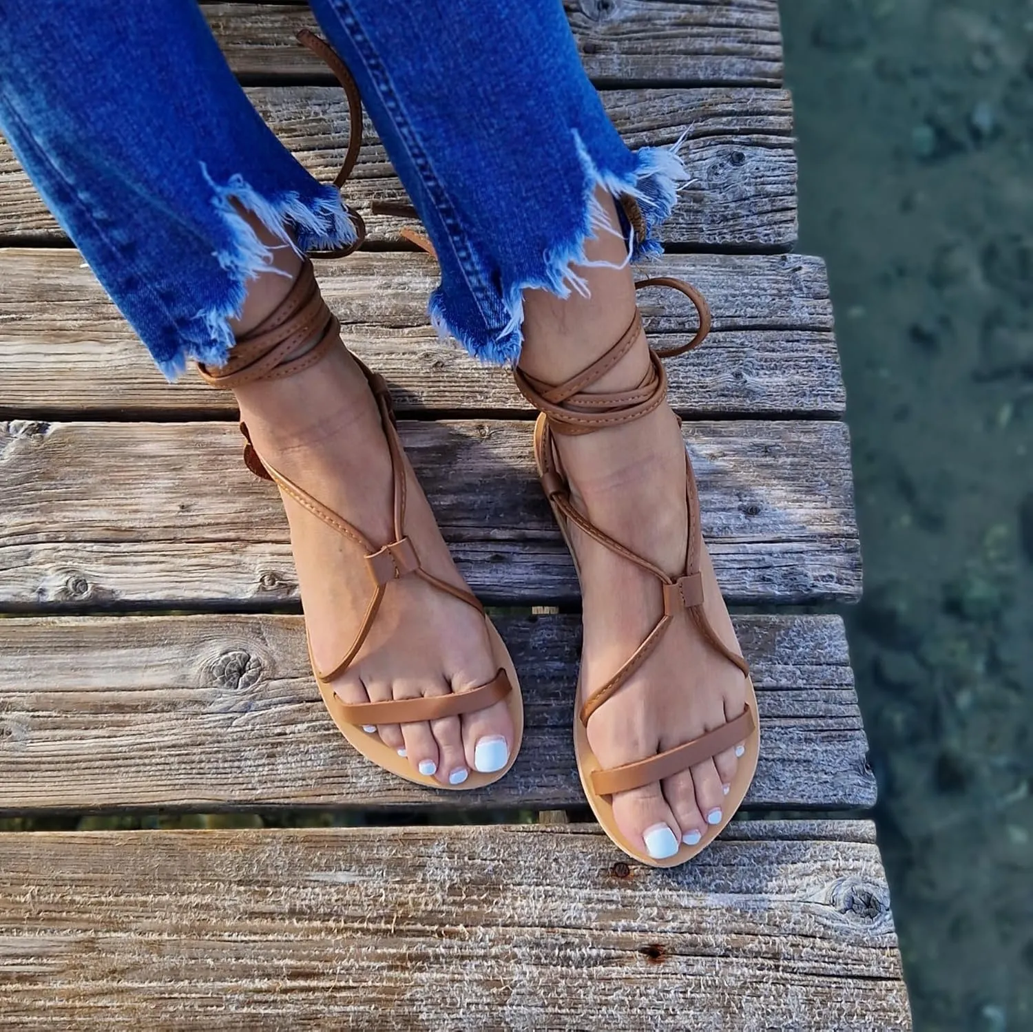Leather Greek tie up sandals, Lace Up Leather Sandals for Women, Barefoot Sandals, Gladiator Sandals, Summer Shoes, Bridesmaid Gift, Handmade flats, Beach shoes (US 8, Brown)… (9 US, Brown)