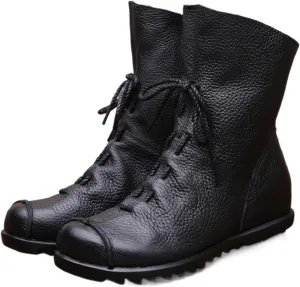 Loafers For Women Genuine Leather Women’s Flat Booties Soft Cowhide Ankle Boots with Side Zip Closure