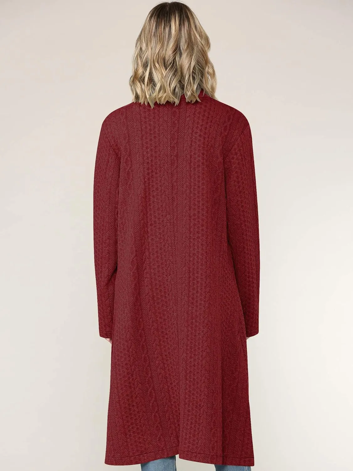 Made By Johnny Women's Casual Cozy Braided Open Front Long Pocket Cardigan Sweater