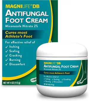 MagniLife DB Antifungal Foot Cream, Soothing Fast-Acting Relief of Itching, Scaling, Cracking, Burning & Discomfort - Natural Moisturizing Anti-Fungal Cream with Miconazole Nitrate 2% - 4 oz