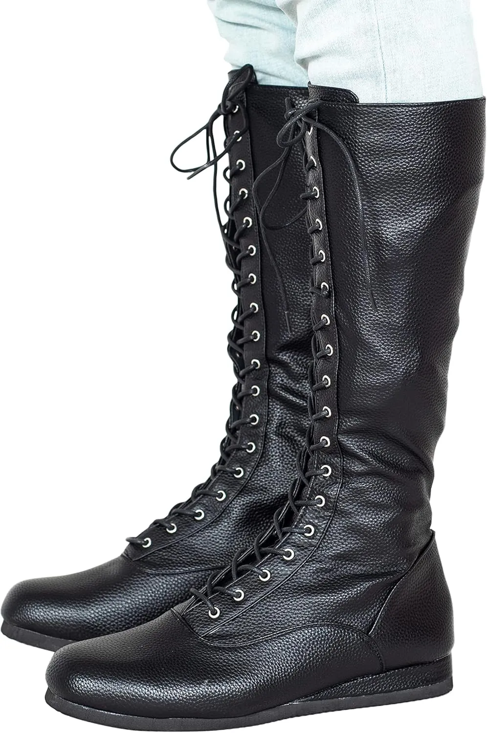 Matte Black Wrestling Boots Halloween Costume Cosplay