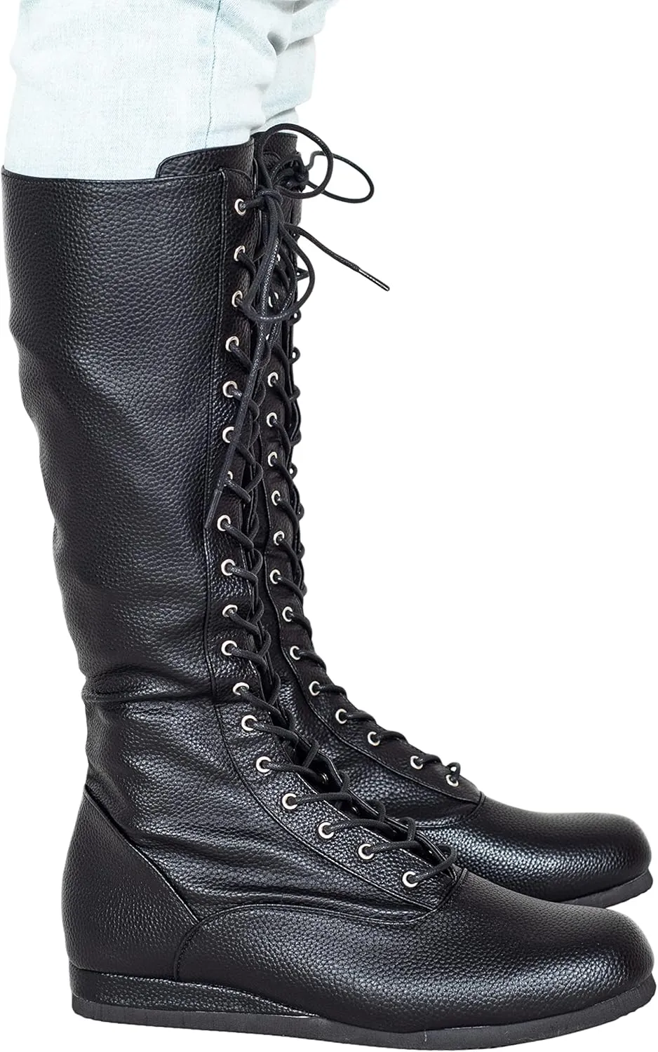 Matte Black Wrestling Boots Halloween Costume Cosplay