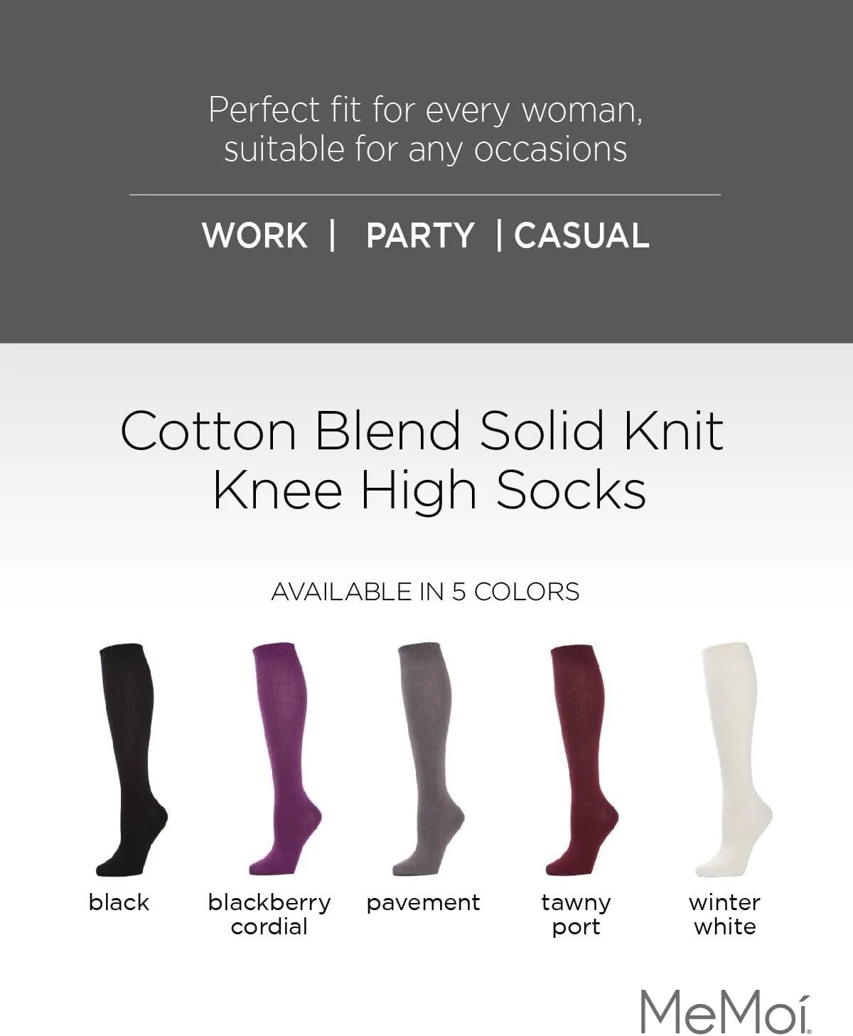MeMoi Solid Knit Knee High Socks for Women, Comfortable Cotton Blend Knee High Socks - One Size