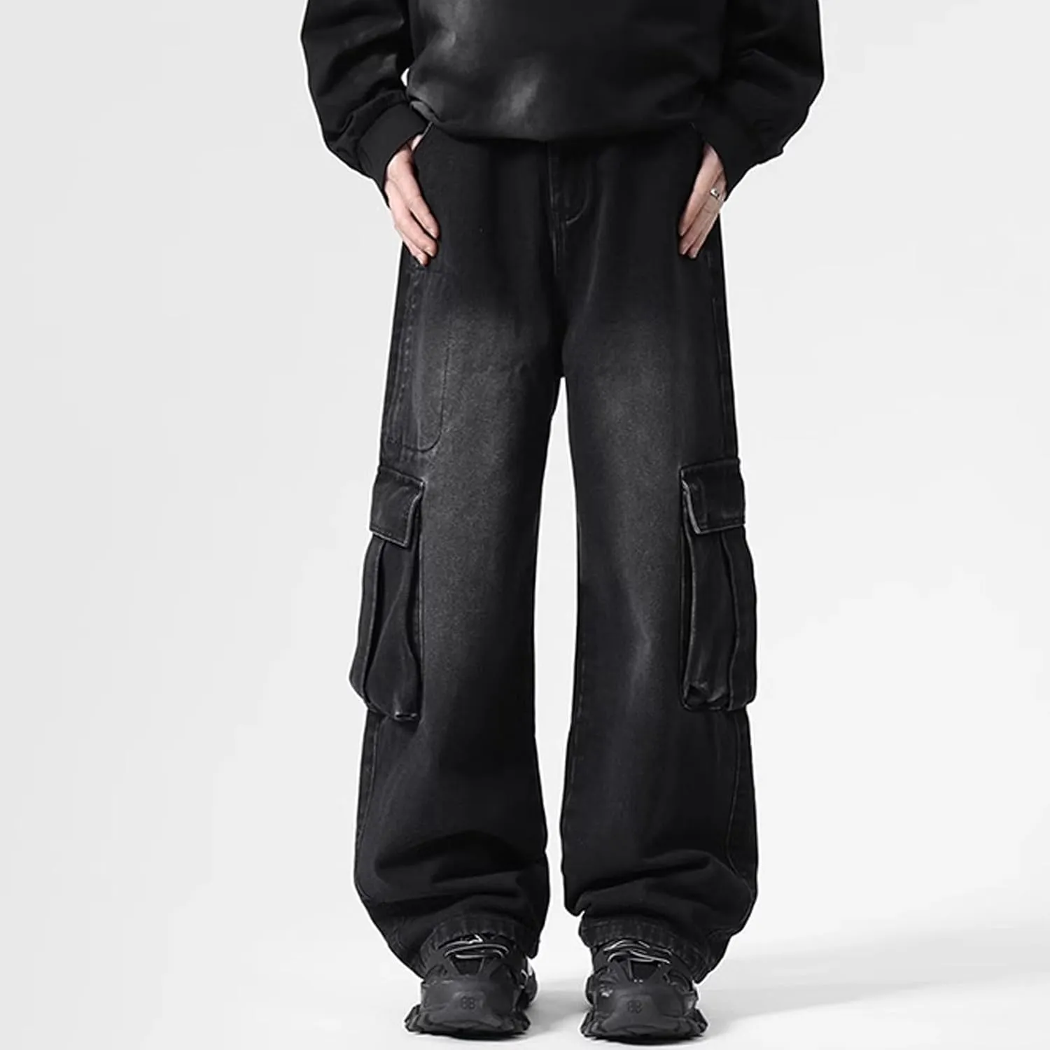 Men's Baggy Jeans Vintage Cargo Jeans Y2K Hip Hop Grunge Jnco Jeans Straight Leg Denim Pants with Pockets