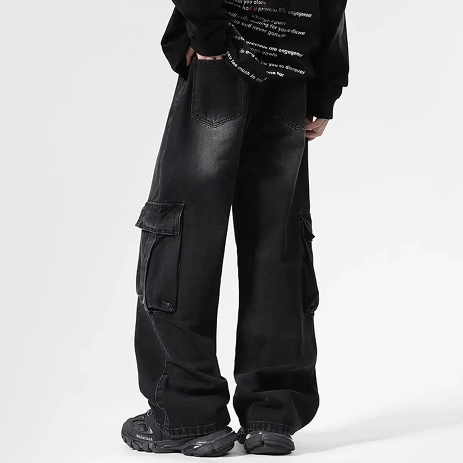 Men's Baggy Jeans Vintage Cargo Jeans Y2K Hip Hop Grunge Jnco Jeans Straight Leg Denim Pants with Pockets