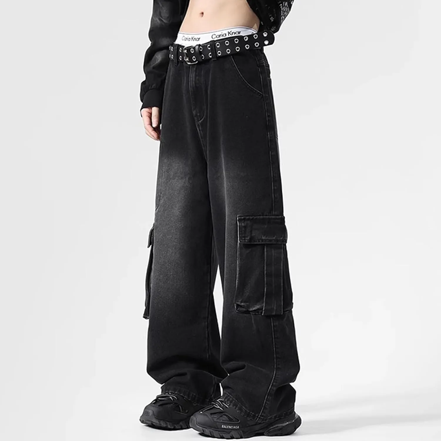 Men's Baggy Jeans Vintage Cargo Jeans Y2K Hip Hop Grunge Jnco Jeans Straight Leg Denim Pants with Pockets
