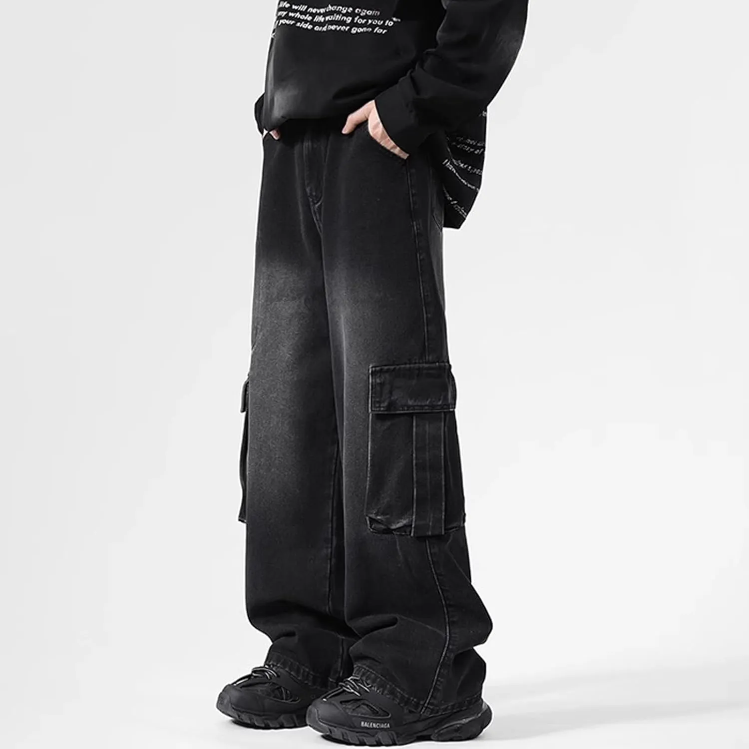 Men's Baggy Jeans Vintage Cargo Jeans Y2K Hip Hop Grunge Jnco Jeans Straight Leg Denim Pants with Pockets