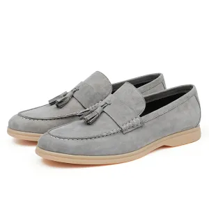 Men's Loafers - Textured Suede & Tassel Accent